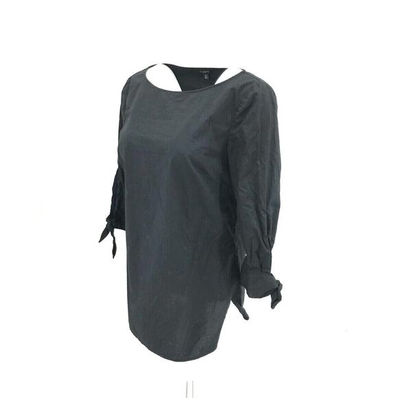 Talbots Women's 3/4 Tie Sleeve Popover Top Tunic Size XS Solid Black 100% Cotton - Picture 3 of 8